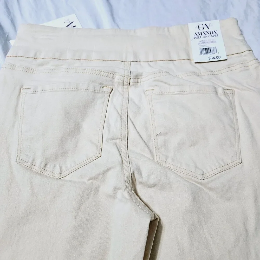 Gloria Vanderbilt Amanda Womens Capri Almond Cream Size 6 Cotton Blend Slimming